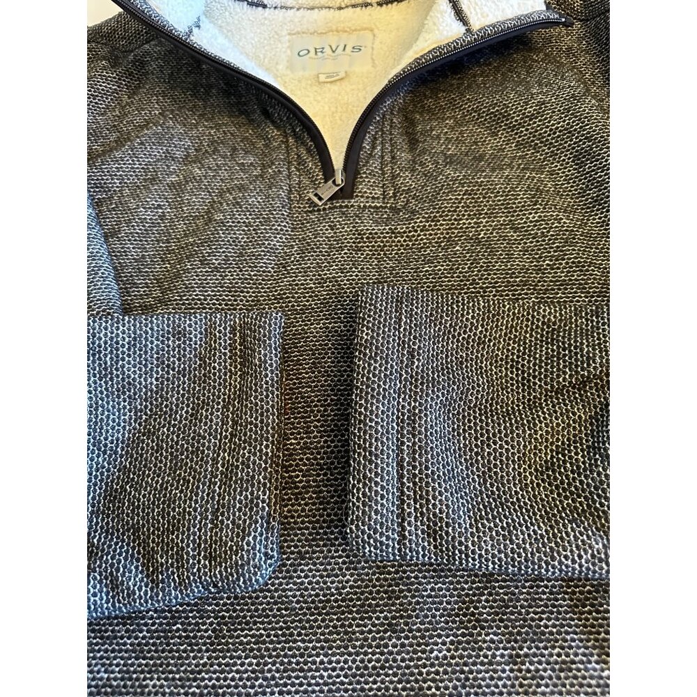 Orvis Mens Quarter-Zip Pullover Sweater Textured Gray Knit Size XXL Warm & Styli
